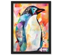 Artery8 Polygon Colour Penguin Folk Art Wall Art Print - A4 Size