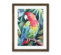 Artery8 Polygon Parrot Bird On Tree Branch Watercolour Painting Artwork Framed Wall Art Print 18X24 Inch