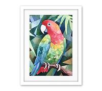 Artery8 Polygon Parrot Bird On Tree Branch Watercolour Painting Artwork Framed Wall Art Print 18X24 Inch