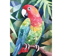 Artery8 Polygon Parrot Bird On Tree Branch Watercolour Painting Extra Large XL Wall Art Poster Print