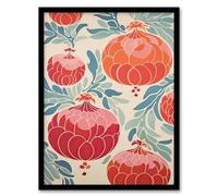 Artery8 Pomegranate Pattern Kitchen Artwork Pastel Colour Pink Orange Blue Retro Japanese Style Artwork Framed Wall Art Print 18X24 Inch
