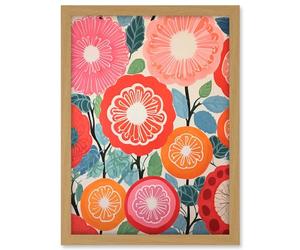 Artery8 Pomegranate Tree Flowers in Bloom Mediterranean Bright Floral Abstract Artwork Framed A3 Wall Art Print