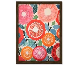 Artery8 Pomegranate Tree Flowers in Bloom Mediterranean Bright Floral Abstract Artwork Framed A3 Wall Art Print