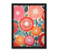 Artery8 Pomegranate Tree Flowers in Bloom Mediterranean Bright Floral Abstract Artwork Framed Wall Art Print 18X24 Inch