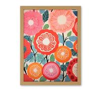 Artery8 Pomegranate Tree Flowers in Bloom Mediterranean Bright Floral Abstract Artwork Framed Wall Art Print 18X24 Inch