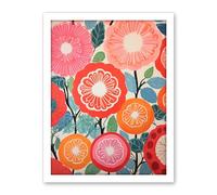 Artery8 Pomegranate Tree Flowers in Bloom Mediterranean Bright Floral Abstract Artwork Framed Wall Art Print 18X24 Inch