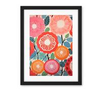 Artery8 Pomegranate Tree Flowers in Bloom Mediterranean Bright Floral Abstract Artwork Framed Wall Art Print 18X24 Inch