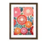 Artery8 Pomegranate Tree Flowers in Bloom Mediterranean Bright Floral Abstract Artwork Framed Wall Art Print 18X24 Inch