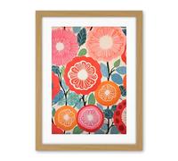 Artery8 Pomegranate Tree Flowers in Bloom Mediterranean Bright Floral Abstract Artwork Framed Wall Art Print 18X24 Inch