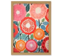 Artery8 Pomegranate Tree Flowers in Bloom Mediterranean Bright Floral Abstract Artwork Framed Wall Art Print A4