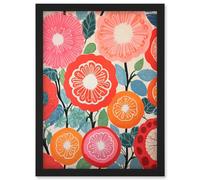 Artery8 Wall Art Print Pomegranate Tree Flowers in Bloom Mediterranean Bright Floral Abstract Artwork Framed A4 in Black Artery8 Black A4
