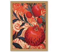 Artery8 Pomegranate Tree Grove Red and Blue Artwork Floral Patterns Artwork Framed A3 Wall Art Print