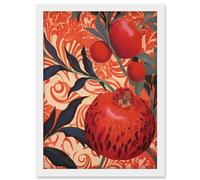 Artery8 Pomegranate Tree Grove Red and Blue Artwork Floral Patterns Artwork Framed A3 Wall Art Print