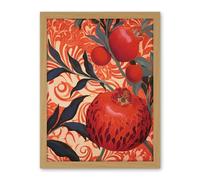 Artery8 Pomegranate Tree Grove Red and Blue Artwork Floral Patterns Artwork Framed Wall Art Print 18X24 Inch