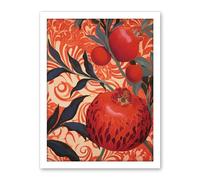Artery8 Pomegranate Tree Grove Red and Blue Artwork Floral Patterns Artwork Framed Wall Art Print 18X24 Inch