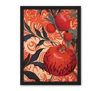 Artery8 Pomegranate Tree Grove Red and Blue Artwork Floral Patterns Artwork Framed Wall Art Print 18X24 Inch