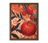 Artery8 Pomegranate Tree Grove Red and Blue Artwork Floral Patterns Artwork Framed Wall Art Print 18X24 Inch