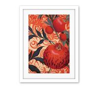 Artery8 Pomegranate Tree Grove Red and Blue Artwork Floral Patterns Artwork Framed Wall Art Print 18X24 Inch