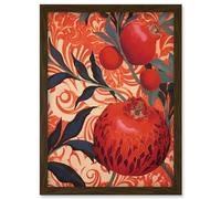 Artery8 Wall Art Print Pomegranate Tree Grove Red & Blue Artwork Floral Patterns Artwork Framed A4 in Brown Artery8 Brown A4