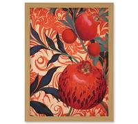 Artery8 Pomegranate Tree Grove Red and Blue Artwork Floral Patterns Artwork Framed Wall Art Print A4