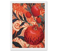 Artery8 Pomegranate Tree Grove Red and Blue Artwork Floral Patterns Artwork Framed Wall Art Print A4