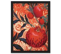 Artery8 Pomegranate Tree Grove Red and Blue Artwork Floral Patterns Artwork Framed Wall Art Print A4