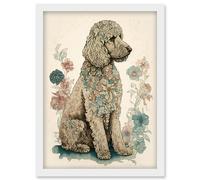 Artery8 Poodle Dog with Flower Fur Coat Modern Boho Watercolour Illustration Artwork Framed Wall Art Print A4 in White Artery8 White