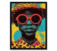 Wall Art Print Pop Art 60's Woman in Red Shades Bold Fun Drawing Art Framed Poster Artery8 Black A4