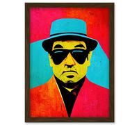 Artery8 Pop Art Bright Jazz Musician Pork Pie Hat Sunglasses Red Turquoise Yellow Artwork Framed Wall Art Print A4 in Brown Artery8 Brown