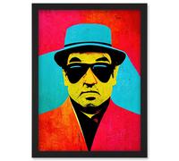 Wee Blue Coo Pop Art Bright Jazz Musician Pork Pie Hat Sunglasses Red Turquoise Yellow Artwork Framed Wall Art Print A4