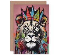 Artery8 Pop Art Lion Collage for Husband Him Dad Son Brother Birthday Thank You Congratulations Blank Art Greeting Card