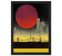 Artery8 Pop Art Red Sunset Sun Over Manhattan Bridge Skyline Black Yellow Grey Artwork Framed Wall Art Print A4 Artery8 Black