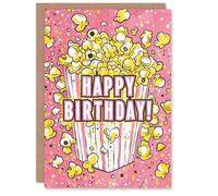Artery8 Popcorn Bucket Pink Yellow Cinema Movie Party For Child Kids Birthday Personalised Card