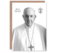 Artery8 Greeting Card Pope Francis Black & White Portrait Holy See Emblem Blank Card