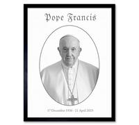 Artery8 Pope Francis Memorial Black & White Portrait Artwork Framed Wall Art Print A4
