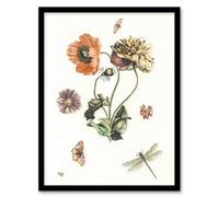 Artery8 Poppies Butterflies And Dragonfly Teyler Framed Wall Art Print 12X16"