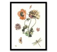 Artery8 Poppies Butterflies And Dragonfly Teyler Framed Wall Art Print A4