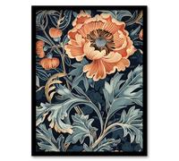 Artery8 Poppies in Leaves Painting Soft Floral Living Room Artwork Framed Wall Art Print A4