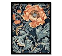 Artery8 Poppies in Leaves Painting Soft Floral Living Room Artwork Framed Wall Art Print A4