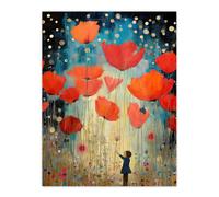 Artery8 Poppy Dreams Oil Painting Kids Bedroom Child In Wildflower Meadow Of Giant Poppies Unframed Wall Art Print Poster Home Decor Premium Artery8 Multicolor W12" x H16"