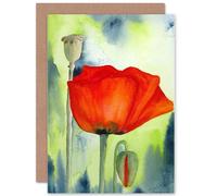Artery8 Poppy Flower Bud Red Watercolour Birthday Greetings Card Artery8 Red