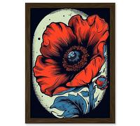 Artery8 Poppy Flower Old School USA Tattoo Ink Body Art Rockabilly Americana 50s Artwork Framed Wall Art Print A4