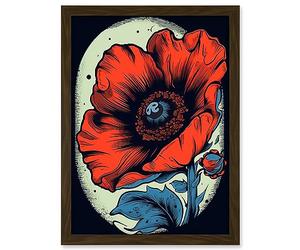 Artery8 Poppy Flower Old School USA Tattoo Ink Body Art Rockabilly Americana 50s Artwork Framed Wall Art Print A4