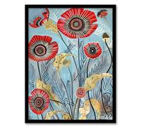 Artery8 Poppy Flowers Modern Folk Art Painting Quirky Living Room Artwork Framed Wall Art Print 18X24 Inch