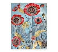Artery8 Poppy Flowers Modern Folk Art Painting Quirky Living Room Extra Large XL Wall Art Poster Print