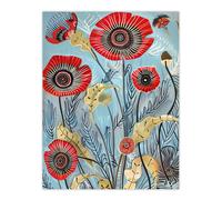 Artery8 Poppy Flowers Modern Folk Art Painting Quirky Wall Art Print in Blue | Size: W12" x H16" Artery8 Blue W12" x H16"