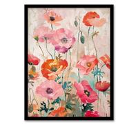 Artery8 Poppy Flowers Orange Pink Red Floral Oil Painting For Living Room Artwork Framed Wall Art Print A4