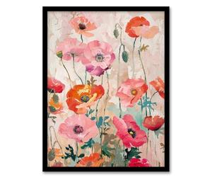 Artery8 Poppy Flowers Orange Pink Red Floral Oil Painting For Living Room Artwork Framed Wall Art Print A4