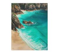 Artery8 Porthcurno Beach Cliffs Aerial View Landscape Living Room Large Wall Art Poster Print Thick Paper 18X24 Inch