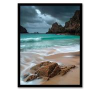 Artery8 Porthcurno Beach Cliffs Dramatic Landscape Living Room Artwork Framed Wall Art Print A4